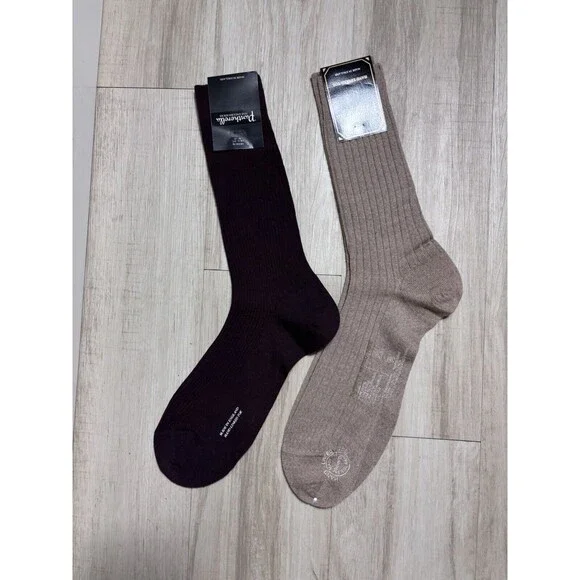 Pantherella Packington 5x1 Merino Wool KnitSocks - Maroon / Neutral 11.5 2 Lot